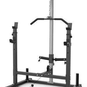 Power Rack with LAT Pulldown Pulley System | Adjustable Multi-Functional Squat Rack for Home Gym | Durable Power Cage wi