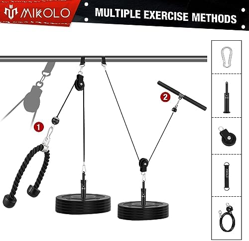 Mikolo Fitness Dual Cable Machine - LAT and Lift Pulley System for Triceps Pull Down, Biceps Curl, Home Gym Use, Upgrade