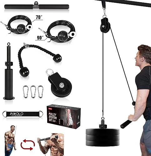 Mikolo Fitness Dual Cable Machine - LAT and Lift Pulley System for Triceps Pull Down, Biceps Curl, Home Gym Use, Upgrade