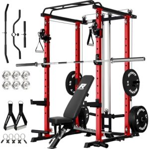 RitFit Multi-Function Squat Rack Power Cage PPC-P3 - 1200LBS Capacity with Cable Crossover - Ideal for Home Gym & Garage
