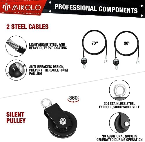 Mikolo Fitness Dual Cable Machine - LAT and Lift Pulley System for Triceps Pull Down, Biceps Curl, Home Gym Use, Upgrade