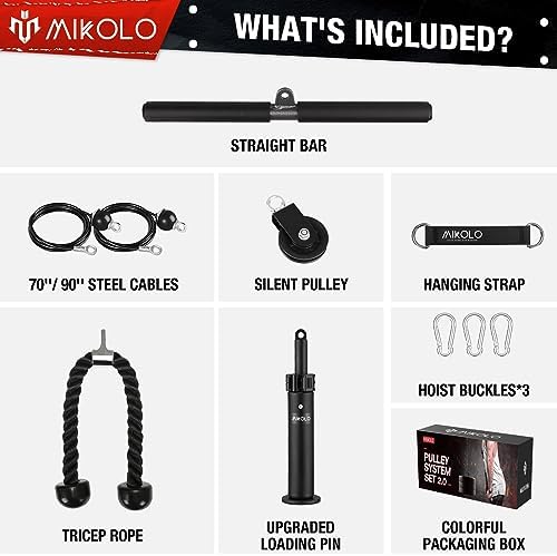 Mikolo Fitness Dual Cable Machine - LAT and Lift Pulley System for Triceps Pull Down, Biceps Curl, Home Gym Use, Upgrade