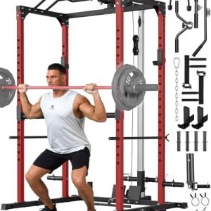 GarveeLife Power Cage - 1200 LBS Capacity - Multi-Functional Squat Rack with Pulley System for Home Gym - Ideal for Stre
